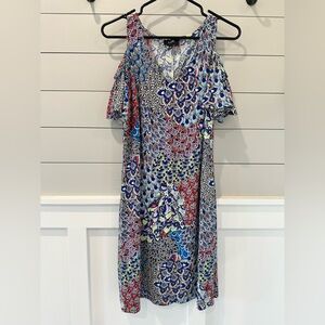 MSK Cold Shoulder V-neck‎ Jersey Shift Dress Blues -  Size Large